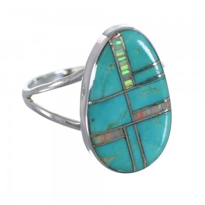 Genuine Sterling Silver Turquoise Opal Inlay Ring Size 7-3/4 RX57577