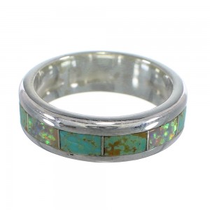 Southwestern Turquoise Opal Inlay Sterling Silver Ring Size 7-3/4 RX57441