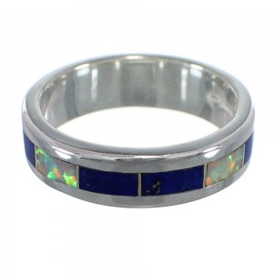 Authentic Sterling Silver Lapis And Opal Inlay Ring Size 4-3/4 RX59106