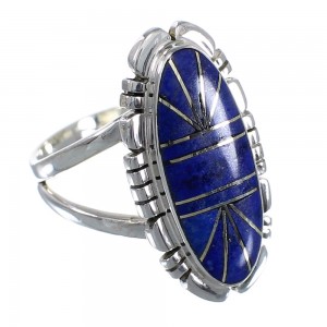 Genuine Sterling Silver Southwest Lapis Inlay Ring Size 8-1/4 RX58015