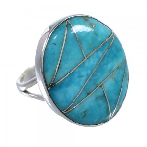 Genuine Sterling Silver And Turquoise Inlay Southwest Ring Size 4-1/2 WX59093