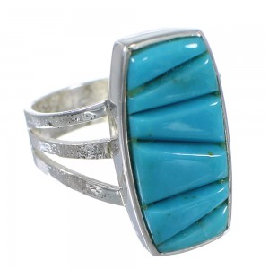 Turquoise Inlay And Sterling Silver Southwestern Jewelry Ring Size 5-1/4 WX59175