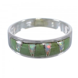 Turquoise And Opal Inlay Sterling Silver Ring Size 6-3/4 RX83033