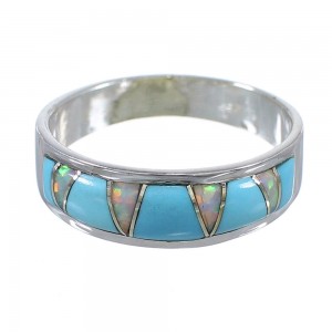 Southwest Turquoise Opal Inlay Sterling Silver Ring Size 6 RX82853