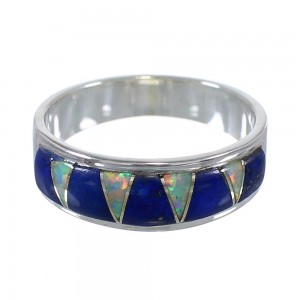 Lapis And Opal Inlay Authentic Sterling Silver Ring Size 6-3/4 RX59267