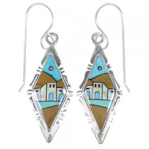 Multicolor Silver Native American Pueblo Design Hook Dangle Earrings WX57545