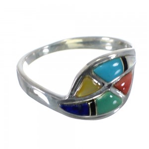 Southwestern Multicolor Inlay Silver Ring Size 6-1/4 QX76097