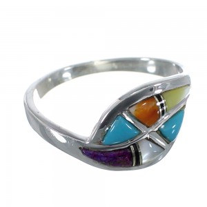 Silver And Multicolor Inlay Southwestern Ring Size 7 YX76280