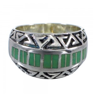 Southwestern Turquoise Inlay Silver Water Wave Jewelry Ring Size 7-3/4 AX80087
