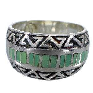 Authentic Sterling Silver Turquoise Inlay Water Wave Ring Size 8-1/4 AX80093