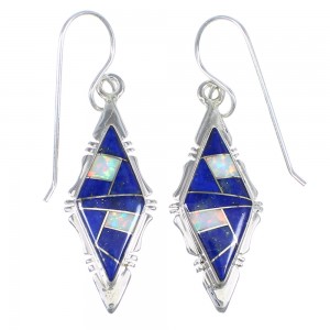 Lapis And Opal Genuine Sterling Silver Southwest Hook Dangle Earrings WX57774