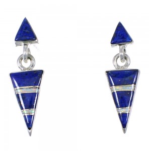 Southwest Lapis And Opal Inlay Silver Post Dangle Earrings WX57795