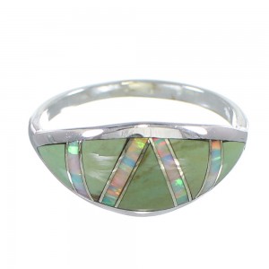 Southwestern Opal And Turquoise Inlay Silver Ring Size 8-1/2 AX82803