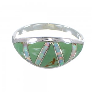 Turquoise And Opal Inlay Genuine Sterling Silver Jewelry Ring Size 6-1/2 AX82815