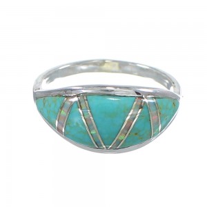 Turquoise And Opal Southwestern Sterling Silver Jewelry Ring Size 6-3/4 AX82841