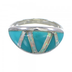 Turquoise And Opal Southwest Sterling Silver Jewelry Ring Size 4-1/2 AX82842