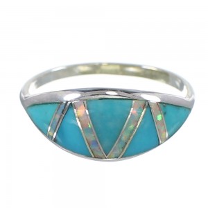 Genuine Sterling Silver Southwestern Turquoise And Opal Ring Size 8-1/2 AX82866