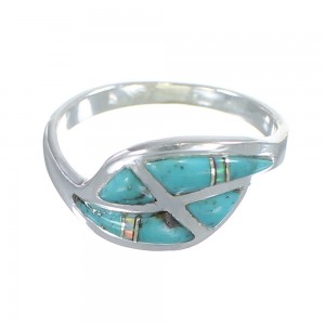 Sterling Silver Turquoise And Opal Inlay Ring Size 7-1/4 AX82969