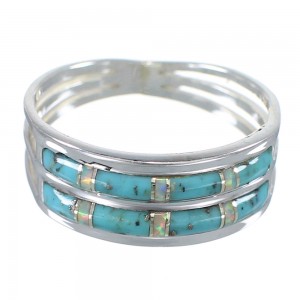 Opal And Turquoise Southwestern Genuine Sterling Silver Ring Size 6-1/2 AX83166