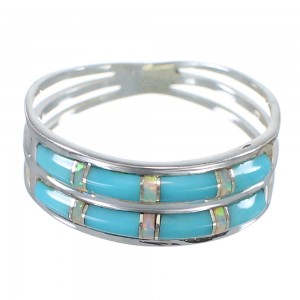 Turquoise And Opal Inlay Authentic Sterling Silver Ring Size 5-3/4 AX83186