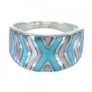 Turquoise And Mother Of Pearl Sterling Silver Ring Size 6-1/4 AX83195