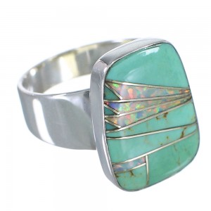 Turquoise And Opal Inlay Silver Ring Size 8-1/2 AX83270