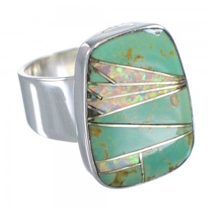 Silver Turquoise And Opal Jewelry Southwest Ring Size 8-1/2 AX83302