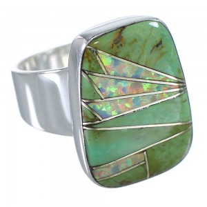 Silver Turquoise And Opal Inlay Jewelry Southwestern Ring Size 5-3/4 AX83308