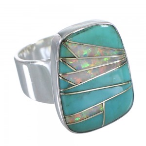 Southwest Sterling Silver Turquoise And Opal Ring Size 4-1/2 AX83335