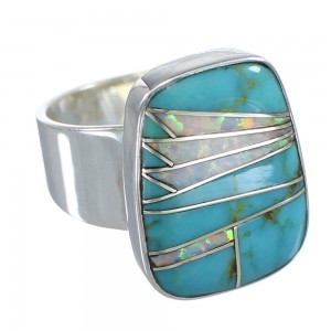 Southwestern Silver Turquoise And Opal Ring Size 8-1/2 AX83337