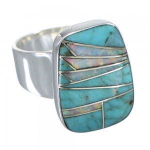 Silver Southwestern Turquoise And Opal Inlay Ring Size 6-3/4 AX83342