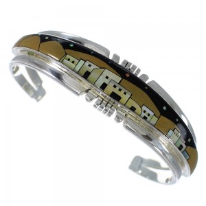 Genuine Sterling Silver Multicolor Native American Village Design Bracelet VX60660