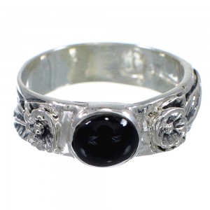 Genuine Sterling Silver Jet Flower Jewelry Ring Size 8-1/4 VX59987