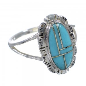 Southwest Silver Turquoise Inlay Ring Size 6-1/4 MX59967