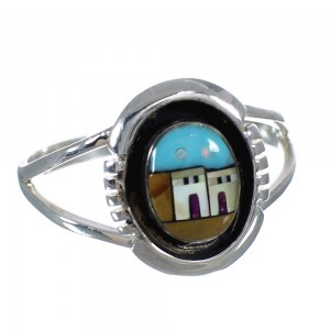 Native American Village Design Sterling Silver Multicolor Southwestern Ring Size 5-1/4 YX77862