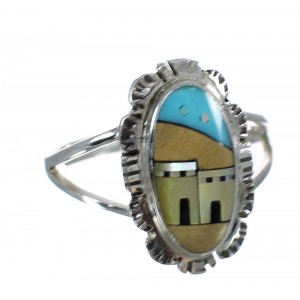 Southwestern Native American Village Design Multicolor And Silver Ring Size 4-1/2 YX77939