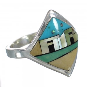 Southwestern Silver And Multicolor Native American Pueblo Design Ring Size 6 YX78000