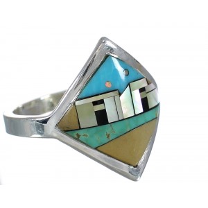 Silver Multicolor Native American Village Design Southwestern Ring Size 6 YX78024