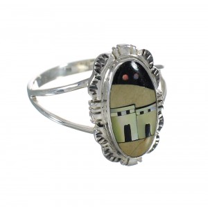 Multicolor Inlay Silver Native American Pueblo Design Ring Size 6 YX78075