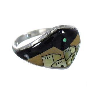 Multicolor Inlay And Sterling Silver Native American Village Design Ring Size 6-3/4 YX78167