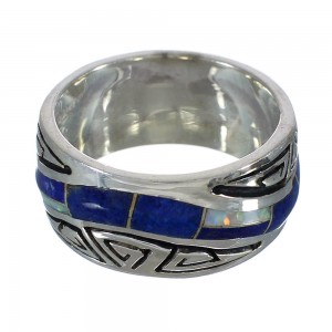 Lapis And Opal Inlay Water Wave Southwest Silver Ring Size 6-1/4 WX61053