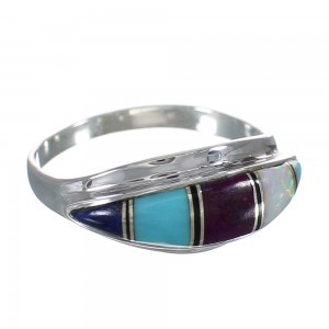 Multicolor Inlay Sterling Silver Southwest Ring Size 8-3/4 MX60094