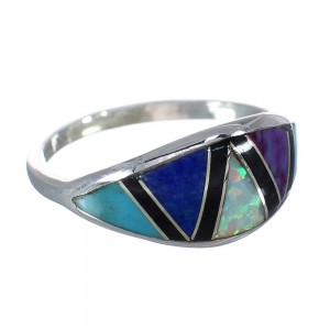 Multicolor Inlay And Genuine Sterling Silver Ring Size 7-3/4  MX60170