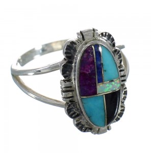 Southwest Multicolor Inlay Silver Jewelry Ring Size 7-1/4 MX60496