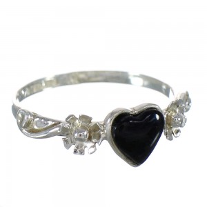 Jet And Sterling Silver Heart Flower Southwest Ring Size 6-1/4 WX60723