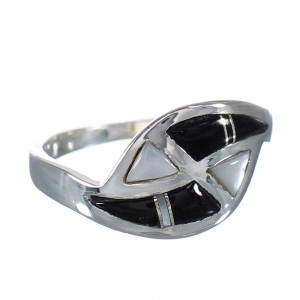 Authentic Sterling Silver Jet And Mother Of Pearl Inlay Ring Size 6-3/4 FX92488