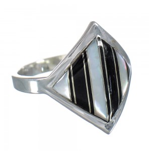 Southwest Jewelry Jet Mother Of Pearl And Sterling Silver Ring Size 8 RX92558