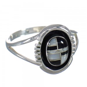 Sterling Silver Jet And Mother Of Pearl Inlay Ring Size 4-3/4 FX92511