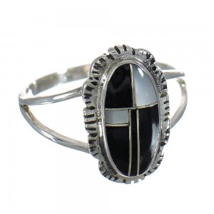 Jet And Mother Of Pearl Sterling Silver Ring Size 4-1/2 FX92550