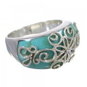 Southwest Turquoise Inlay Silver Ring Size 5-1/2 X79641